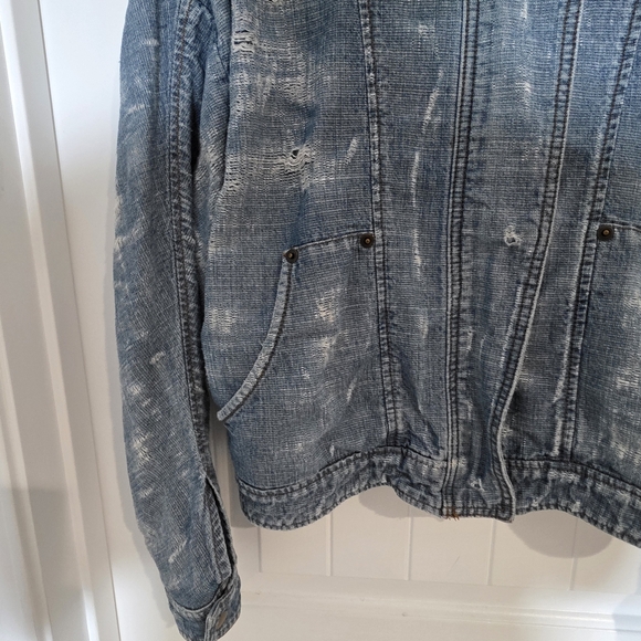 Free People Blue Cotton Denim‎ Distressed Jean Jacket Small - Picture 3 of 5